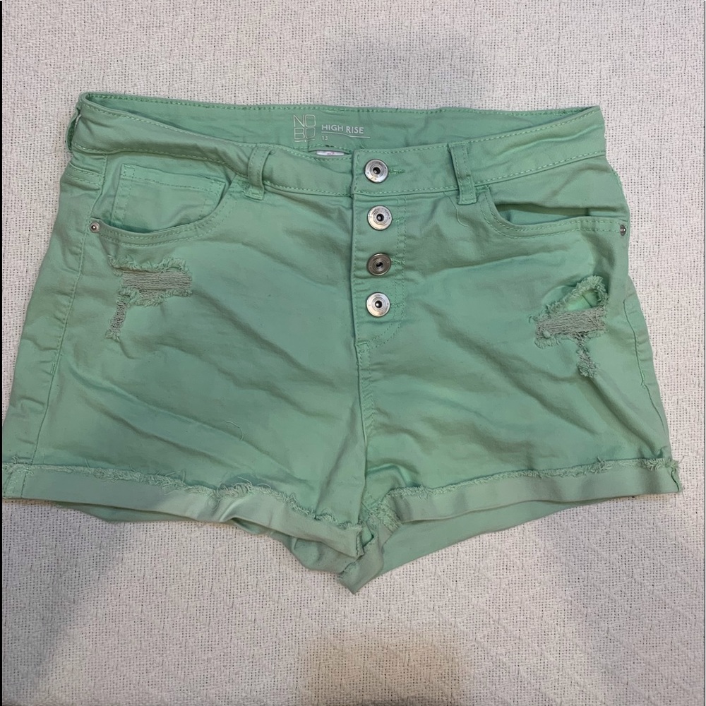 NOBO Shorts Green Distress High Rise Cut Off